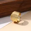 Anel de folha banhado a ouro 18K de rosto largo, moda europeia e americana, popular no INS, não desbota, abertura ajustável, anel de aço titânio para mulheres