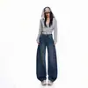 Jeans Anchos de Retazos Lavados Estilo Retro Americano Naranja para Niños y Mujeres, Sueltos, Adelgazantes, Ocultan Imperfecciones, Casuales, Versátiles, de Largo Completo