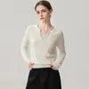 Suéter de Cachemira con Cuello de Tijera para Mujer, Nuevo Estilo Otoño/Invierno, Base Lisa de Color Sólido Simple, Corte Ajustado, Adelgazante, Jersey, Ropa Interior