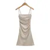 Saia Bodycon Curta Sexy, Estilo Pura Luxúria, Vestido Slip Plissado Elástico Slim-Fit Hot Girl, Vestido Elegante de Corte A que Valoriza a Figura