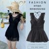 Traje de baño para Mujer Verano Hada Una Pieza 2025 Nuevo Conservador Estilo Falda Look Adelgazante Cubre Vientre Traje de Baño Negro Sexy Coreano Ins