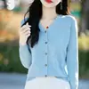 Casaco cardigã de malha de algodão puro com decote em V, novo para outono e inverno, modelagem solta, estiloso, de manga comprida, top feminino simples estilo coreano