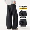 Outono de 2026 Novo Estilo Americano Caimento Fluido Cordão Retrô Perna Reta Curvada Malha Calça de Moletom Casual Tendência Moda High Street