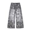 Diseño Retro Americano Chica Caliente Patrón de Estrella Jeans Rasgados Desgastados para Hombres y Mujeres Verano Sueltos Pierna Ancha Pantalones Cimitarra