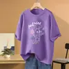 Camiseta Casual de Manga Corta 100% Algodón Puro Talla Grande Holgada para Mujer, Nuevo Estilo 2026, Oculta el Vientre, Adelgazante, Diseño de Dibujos Animados