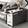 Mesa de centro pequena com armário lateral para sala de estar, armário integrado de luxo leve para sofá com função de aquecimento de água, armário lateral de sofá com prateleira oculta móvel