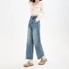 Nueva colección de otoño e invierno: Pantalones elásticos, de corte ajustado, pierna recta con bordado único, diseñados para figuras petite, ofreciendo un ajuste casual, holgado y ligeramente ancho, que se asemejan a los jeans estilo abuela