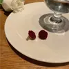 925 Pin Pendientes Nuevos de Flor Rosa Pendientes de Terciopelo Rojo para Mujer Accesorios de Clip para Oreja Pendientes Elegantes Nuevos de Otoño e Invierno