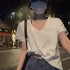 2026 Verano Blanco Versátil Camiseta de Cuello en V Moda Casual Holgada de Manga Corta Comercio Exterior Transfronterizo Europeo y Americano Al por Mayor en Stock