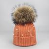 Chapéu de lã pérola outono e inverno chapéu de ondulação quente senhoras coreanas pele de guaxinim bola chapéu de malha gorro transfronteiriço