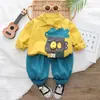 Traje para Niños 2023 Otoño Nuevo Estilo Coreano Cárdigan Camisa de Manga Larga Pantalones de Color Liso Traje de Dos Piezas Fabricante Venta al por Mayor