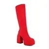 22 Botas de franela esmerilada de nuevo estilo para mujer de otoño e invierno Punta cuadrada alta Botas de jinete Plataforma Tacón alto grueso 40-48 Botas de comercio exterior