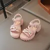 Sandalias para Niña, Nuevo Estilo de Verano, Elegantes Zapatos Romanos de Suela Gruesa para Niñas Pequeñas, Estilo Princesa con Pedrería, Punta Abierta, Suela Suave, Zapatos de Playa