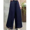 Calça Feminina Nova de Verão, Casual e Versátil, Cintura Elástica, Calça Longa Emagrecedora, Bordado em Algodão, Calça Elegante de Perna Larga