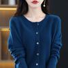 Marca 2025 Otoño Estilo Clásico Artístico Retro Cárdigan Cuello Redondo Suéter Regular Ropa de Punto para Mujer