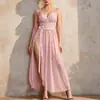 Falda Larga de Malla con Encaje Empalmado Camisola Bata de Noche Novia Luna de Miel Lencería Sexy Tallas Grandes Pijama Transparente Bata de Noche