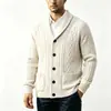 Suéter para hombre de otoño e invierno, cárdigan de botones, color liso, cuello en V moderno, corte holgado, engrosado para abrigar, suéter de punto, suéter de lana