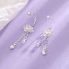 Aretes colgantes de loto tridimensionales de rosca estilo chino nuevo, hebilla de rosca giratoria, cadena de superficie arenada, pétalo de loto, aretes en forma de C para mujer
