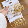 Set de Pendientes Geométricos Dorados Retro de Venta Caliente Transfronteriza para Mujer, Pendientes de Aro con Perlas de Moda, Pendientes con Incrustaciones de Diamantes al por Mayor