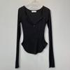 [Venta al por Mayor Transfronteriza] Sexy Camisa Top de Manga Larga con Cuello de Televisión para Primavera y Otoño, Look Adelgazante, Cintura Entallada, Bajo en U