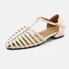 Color sólido, pedido mínimo de 60 pares, Sandalias Romanas Francesas Retro Europeas y Americanas para Mujer, Tacón Grueso, Punta Cerrada, Zapatos de Jaula de Cerdo Tejidos Huecos para Mujer