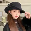 Chapéu Quente de Outono e Inverno para Mulheres com Fita Estilo Princesa Chapéu de Senhora Moderno para Circunferência de Cabeça Grande Faz o Rosto Parecer Menor Chapéu de Balde Estilo Hepburn