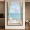 Pintura Decorativa Moderna Minimalista de Janela Falsa com Vista para o Mar para Sala de Estar, Parede de Fundo de Sofá, Pintura Suspensa para Extensão de Espaço