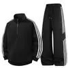 Conjunto Esportivo Casual Três Listras Transfronteiriço Primavera e Outono Novo Estilo Estilo de Hong Kong Moletom com Gola Redonda