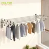 Estante Retráctil para Ropa de Exterior de Venta Caliente Transfronterizo Balcón Soporte de Pared Acero Inoxidable Empujar-Tirar Plegable Tendedero
