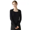 Suéter de cachemira para mujer, nuevo estilo otoño/invierno, color liso, cuello cuadrado, jersey de punto, corte ajustado, adecuado como capa interior o capa base