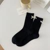 Calcetines Miu con Lazo Pequeño para Mujer Lolita JK Japonesa con Zapatos de Cuero Pequeños Calcetines Apilados Primavera y Verano Calcetines Finos de Media Caña