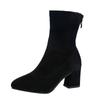 Botas Chelsea de Salto Alto para Mulheres, Novo Estilo Outono e Inverno, Botas de Moda em Camurça Estilo Britânico, Salto Grosso, Tecido Elástico Quente Botas de Cano Curto, em Estoque
