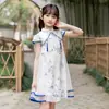 Hanfu de Verão para Meninas 2026 Novo Estilo, Elegante Vestido Qipao com Estampa Floral Azul e Branco Retrô, Tendência Elegante de Traje Tang