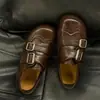 Zapatos de cuero estilo brogue con punta redonda, mocasines de mujer con doble hebilla, estilo británico retro, de tacón bajo, adecuados para ir al trabajo, mocasines