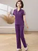 Conjunto esportivo de manga curta para mulheres de meia-idade e idosas, gola lapela, para mães, moda de verão, blusa que rejuvenesce, conjunto de duas peças, para corrida, uso casual
