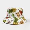 Chapéu de Bacia de Gato com Estampa de Frutas Dupla Face de Verão Abacaxi Abacate Estilo Pastoral Chapéu de Sol Chapéu de Sol para Exterior