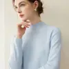 Suéter de malha 100% cashmere puro, novo para outono e inverno, corte solto com bordas enroladas, gola semi-alta, suéter pullover versátil, camada base