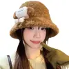 Chapéu de Balde de Pelúcia de Urso Fofo da Moda Versão Coreana para Mulheres, Chapéu de Pescador Espesso Quente à Prova de Frio com Proteção para Orelhas, Estilo Japonês Versátil