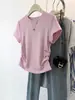 Camiseta de Nuevo Estilo Verano 2026 con Hombro Irregular, Top Casual de Manga Corta Ajustado para Mujer, Moda que Ceñe la Cintura