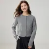 Cárdigan de Cachemir Acogedor Estilo Coreano para Mujer, Cuello Redondo, Tejido de Trenza, Holgado, Adelgazante, Abrigo de Lana, Suéter de Alta Gama