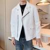 Nueva Chaqueta Corta de Moda para Hombre Estilo Coreano Holgada Versátil Manga Larga Solapa Cremallera Color Sólido Chaqueta para Hombre
