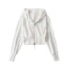 Sudadera con Capucha de Color Sólido y Cremallera Doble con Parches para Mujer, Nuevo Estilo Otoño 2025, Corte Ajustado, Chaqueta Cardigan Corta
