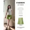 Falda verde de satén línea A, falda ajustada a la cadera, minifalda corta de acetato para mujer de verano, minifalda única y hermosa para principios de verano y primavera