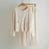 Conjunto de Pijama de Punto Acrílico Auto-Calentable para Mujer, Otoño e Invierno, Nuevo, Manga Larga y Pantalón Largo, Adecuado para Uso en Casa y al Aire Libre, Pijama Abotonado para Mujer