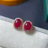 Venta al por mayor de fábrica Nuevos Pendientes de Botón de Rubí Plata S925 Incrustado Piedra Principal 6X8 Dropshipping Rubí Natural