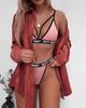 Conjunto de Lencería Sexy Transparente de Tres Puntos Bikini con Letras Traje de Baño Fábrica de Lencería Sexy Venta al por Mayor Encaje Sexy Coqueteo