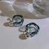 Pendientes de plata 925 con diseño de alfiler, estilo francés retro geométrico con diamantes de acrílico transparente, elegantes pendientes en forma de C para mujer.