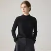 Suéter de cachemira 100% de cuello alto medio para mujer, con dobladillo enrollado, perfecto como capa base, holgado y cálido para otoño e invierno.