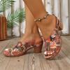 Sandalias de Tacón Alto de Una Tira Estilo Étnico de Talla Grande para Mujer, Comercio Exterior Europeo y Americano, Chanclas Casuales con Tacón Grueso y Punta Abierta, Graffiti Transfronterizo Wish