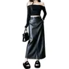 Falda Midi Retro de Cuero PU Otoño 2026 para Mujer, Sencilla y Elegante, de Cintura Alta, Corte Recto, Adelgazante y Versátil